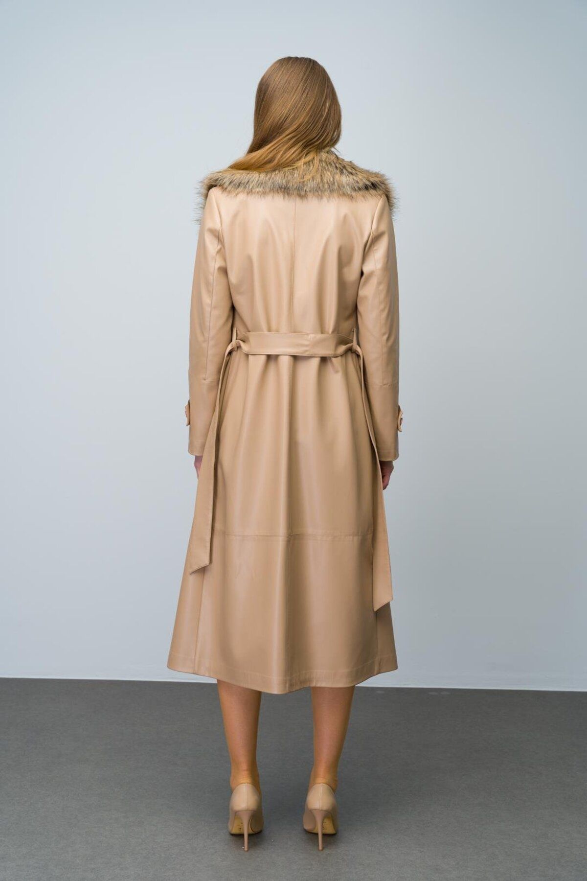 Olcay-KAMEL 6606 - Sheepskin Trench Coat with Detachable Collar and Belt 8