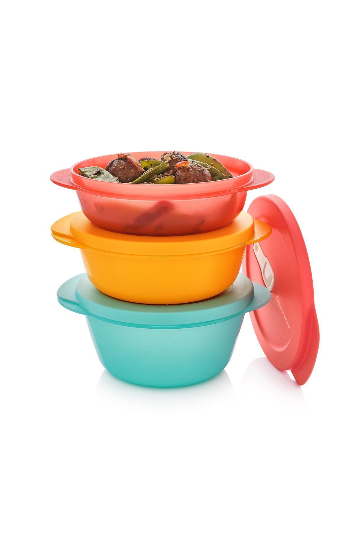 Tupperware-Set of 3 Micro Blue Orange and Red Small Food Carry Containers 400 ml 600 ml 800 ml 2