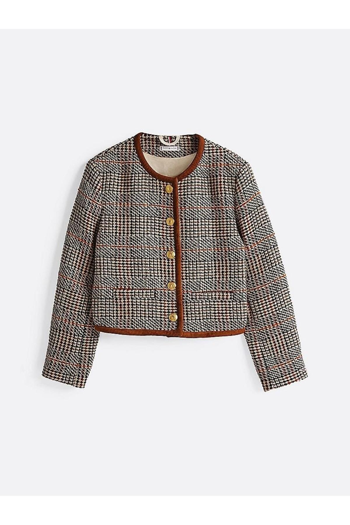 Tommy Hilfiger-Tweed Wool Mix Check Crew Jacket 5