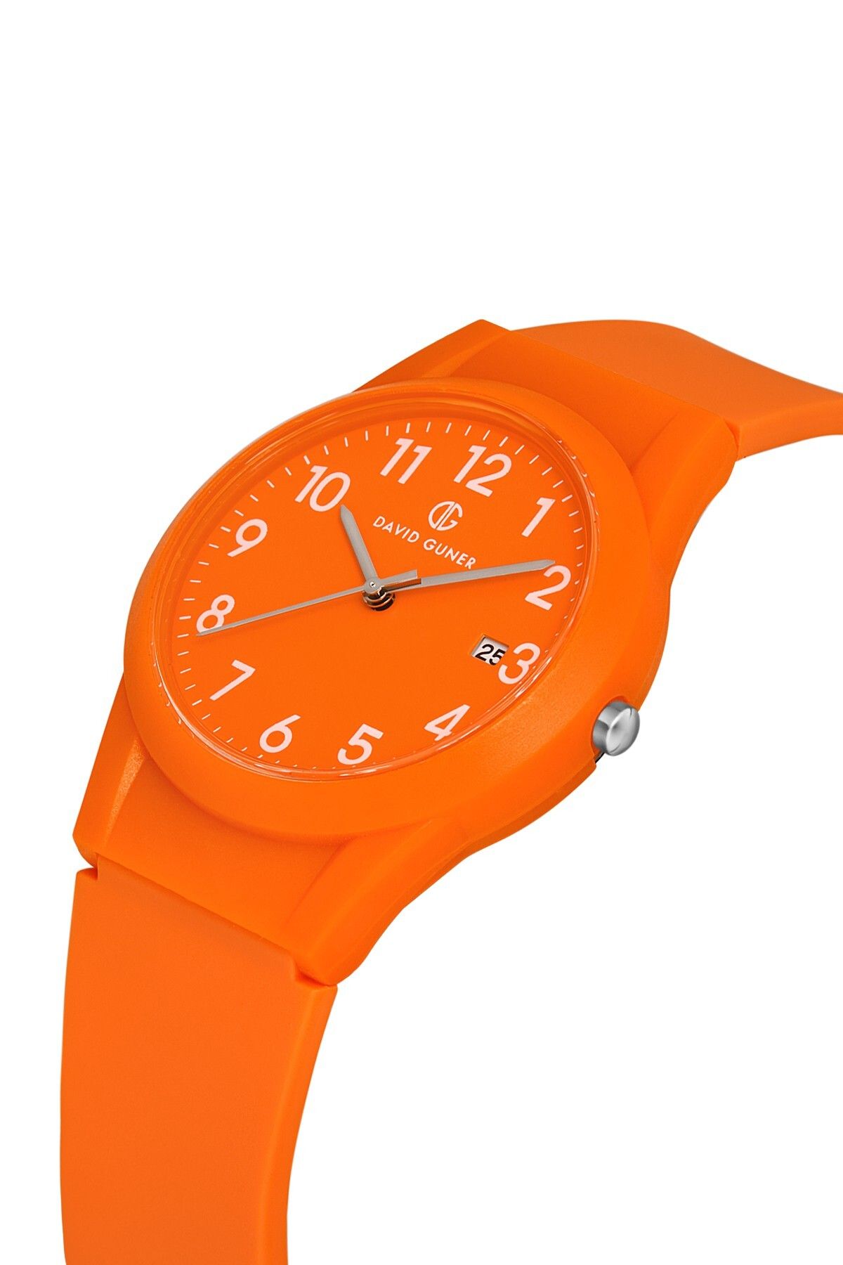 DAVID GUNER-Men's Watch with Orange Dial and Orange Plastic Strap Calendar 3