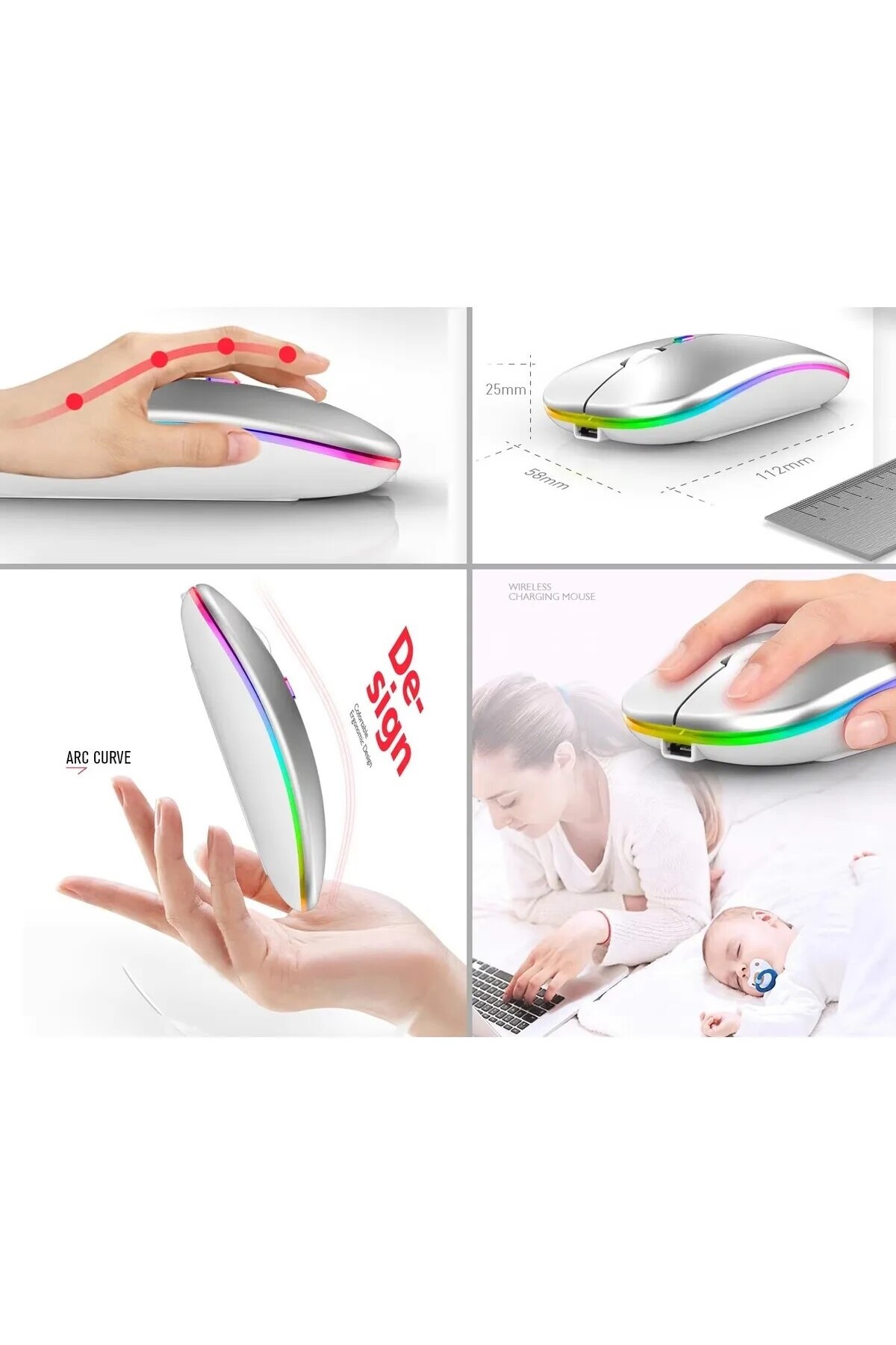 UmoTech Şarjlı Kablosuz Mouse Bluetooth\2.4ghz RGB Işıklı Sessiz ...