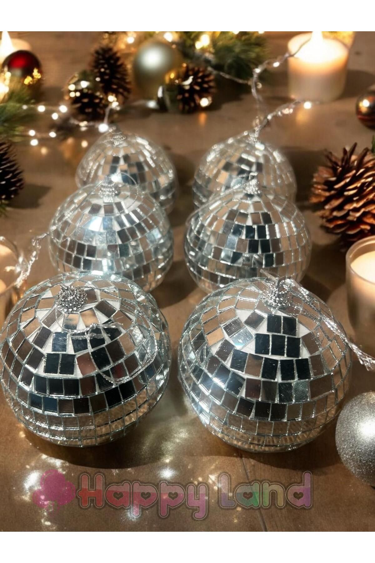 Happyland-New Year's Bright Disco Ball - 8 Cm, 6 Silver Ornaments 5