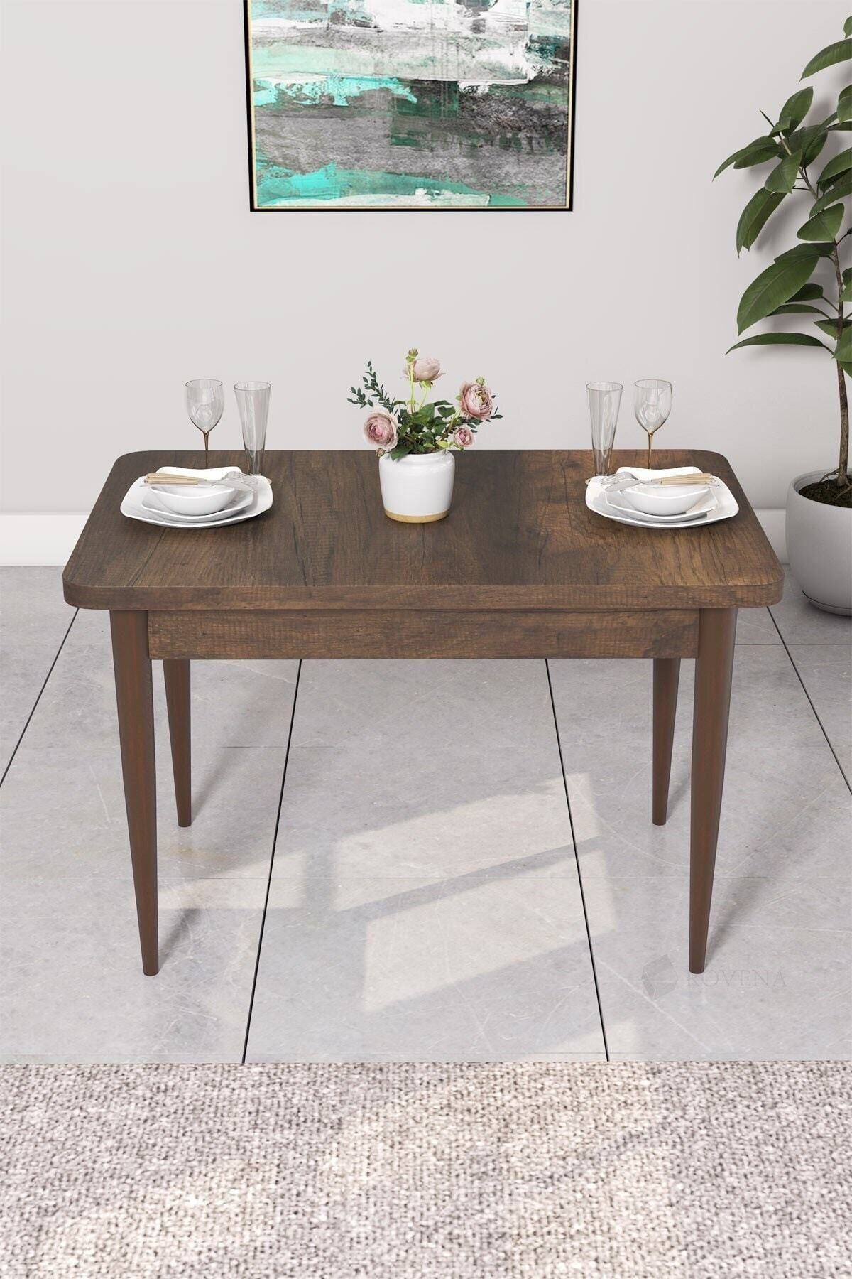 Rima Barok Desen 70x110 Mdf Sabit Yemek Masası Takımı 4 Adet Sandalye-1