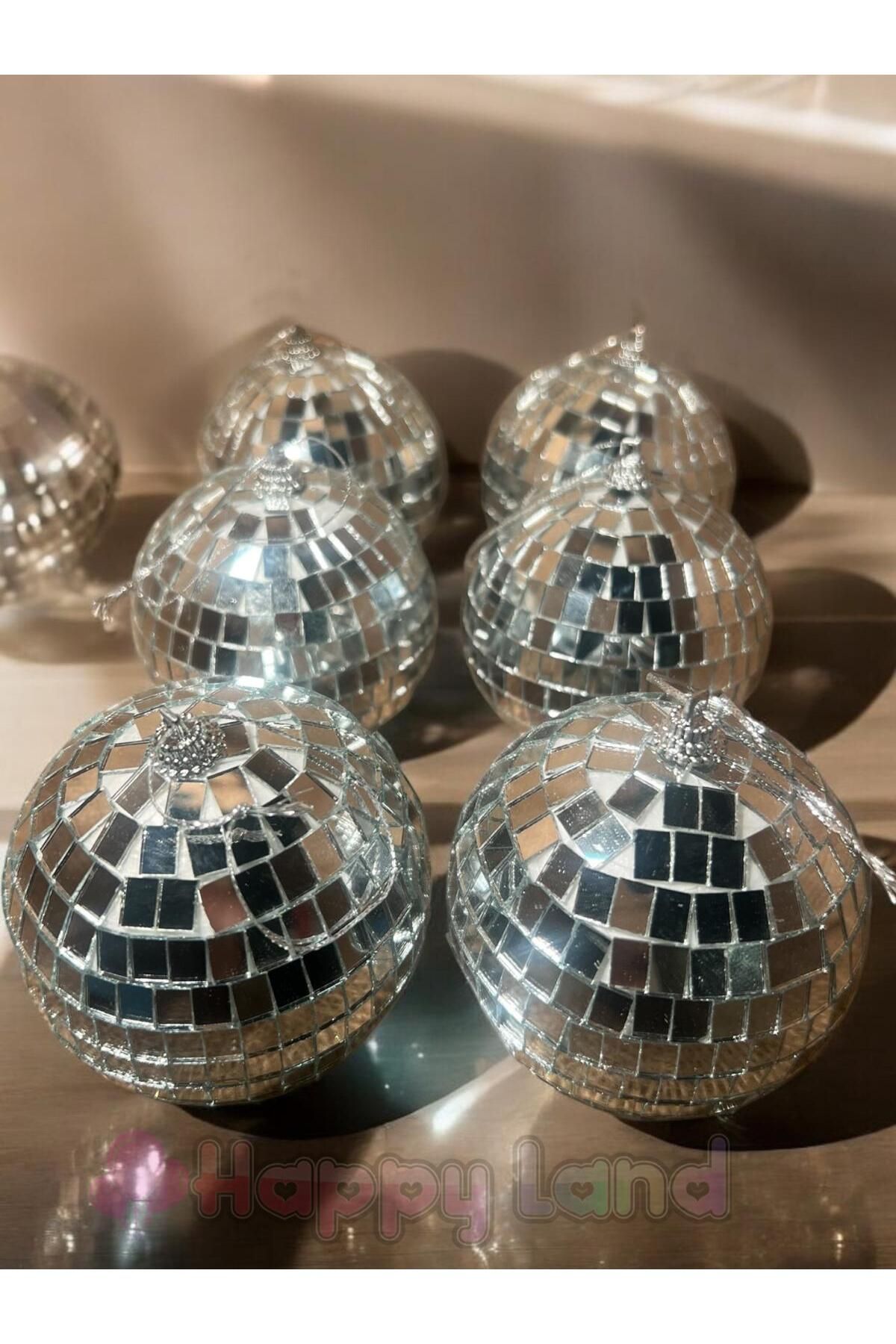 Happyland-New Year's Bright Disco Ball - 8 Cm, 6 Silver Ornaments 1