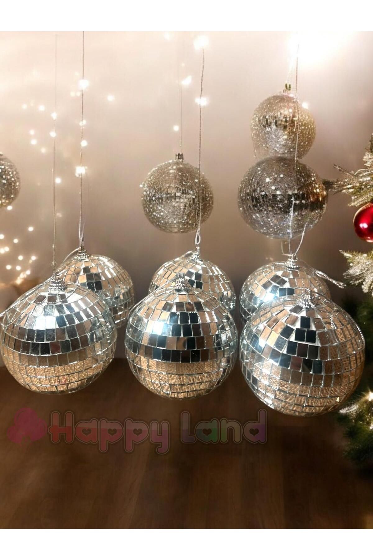 Happyland-New Year's Bright Disco Ball - 8 Cm, 6 Silver Ornaments 2