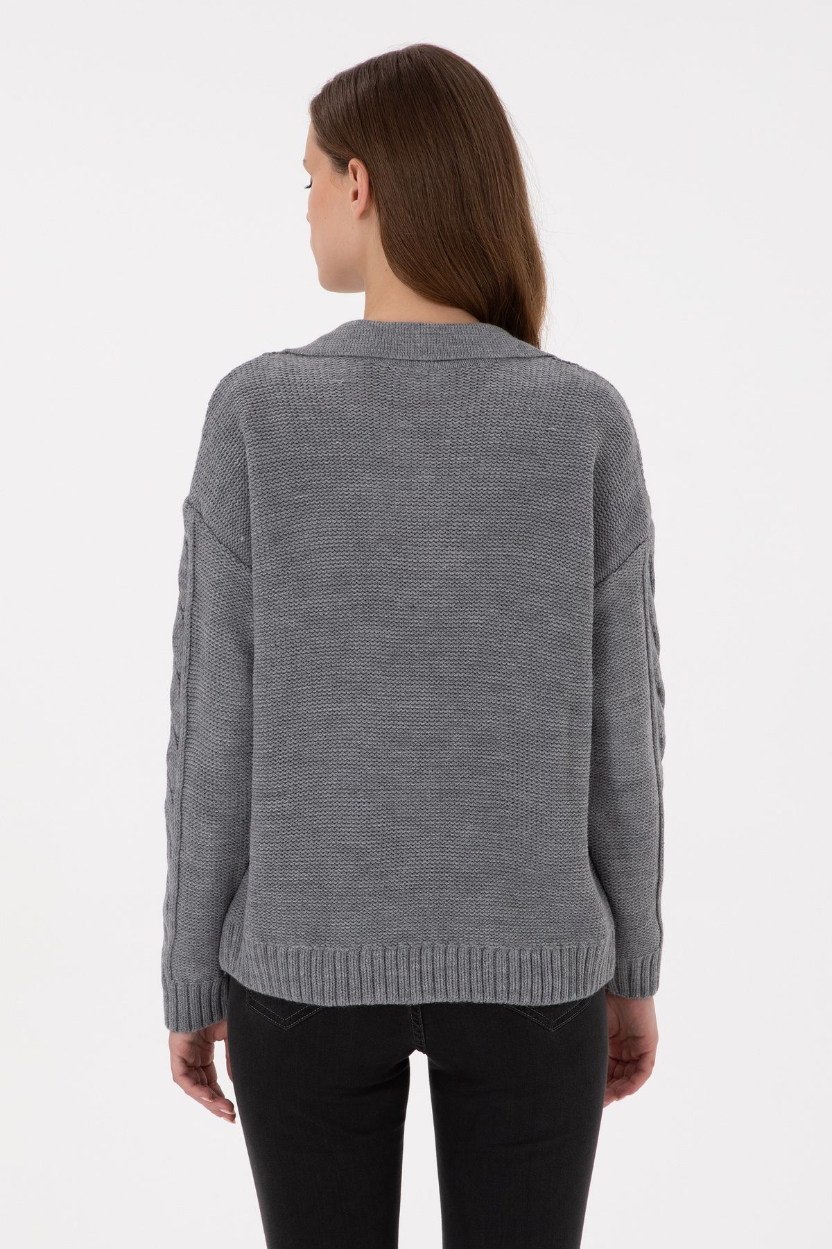 U.S. Polo Assn.-Women's Gray Melange Polo Neck Sweater 50291574 -Vr086 5