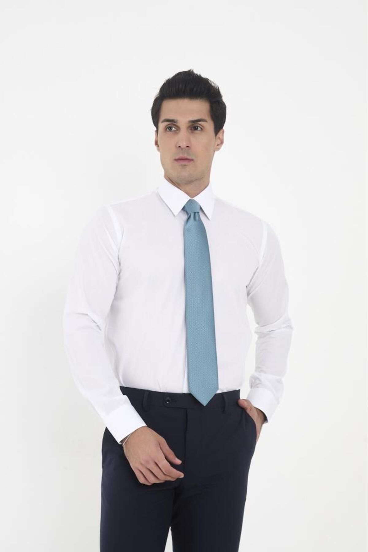 Brianze-White Tie Collar Slim Fit Shirt 3