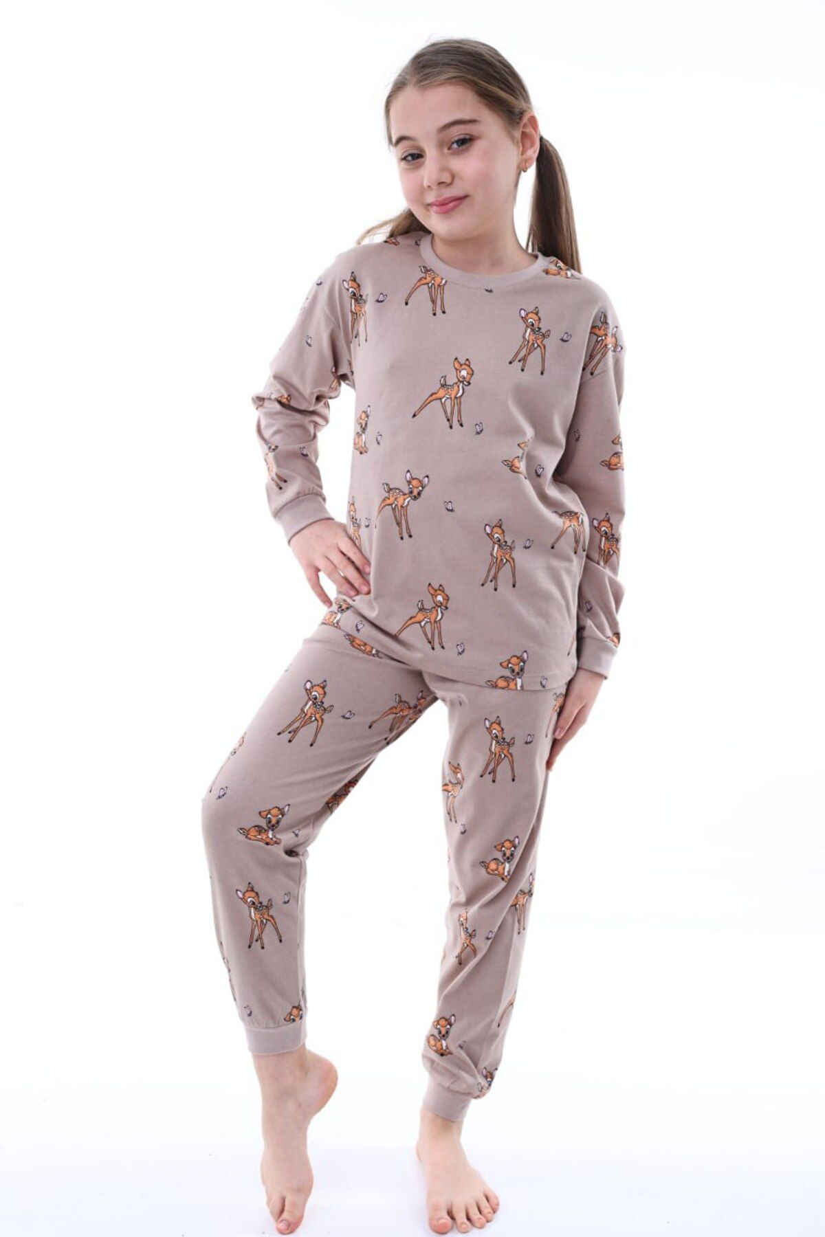 bunny hopp-100% Cotton Single Jersey Combed Cotton Fabric Patterned Long Sleeve Girls' Pajamas Set (3,4,5,6,7,8 Years) 1