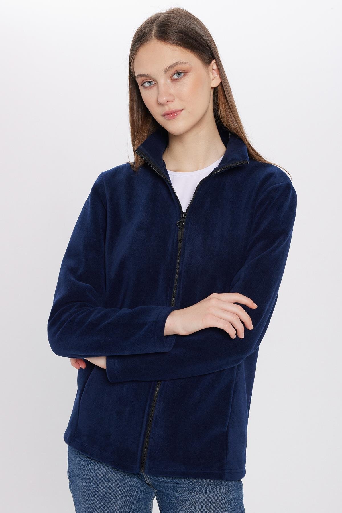 Tudors Unisex Standart Fit Fermuarlı Tüylenmeye Karşı Dirençli Soğuğa Karşı Dayanıklı Lacivert Polar Hırka görsel 4