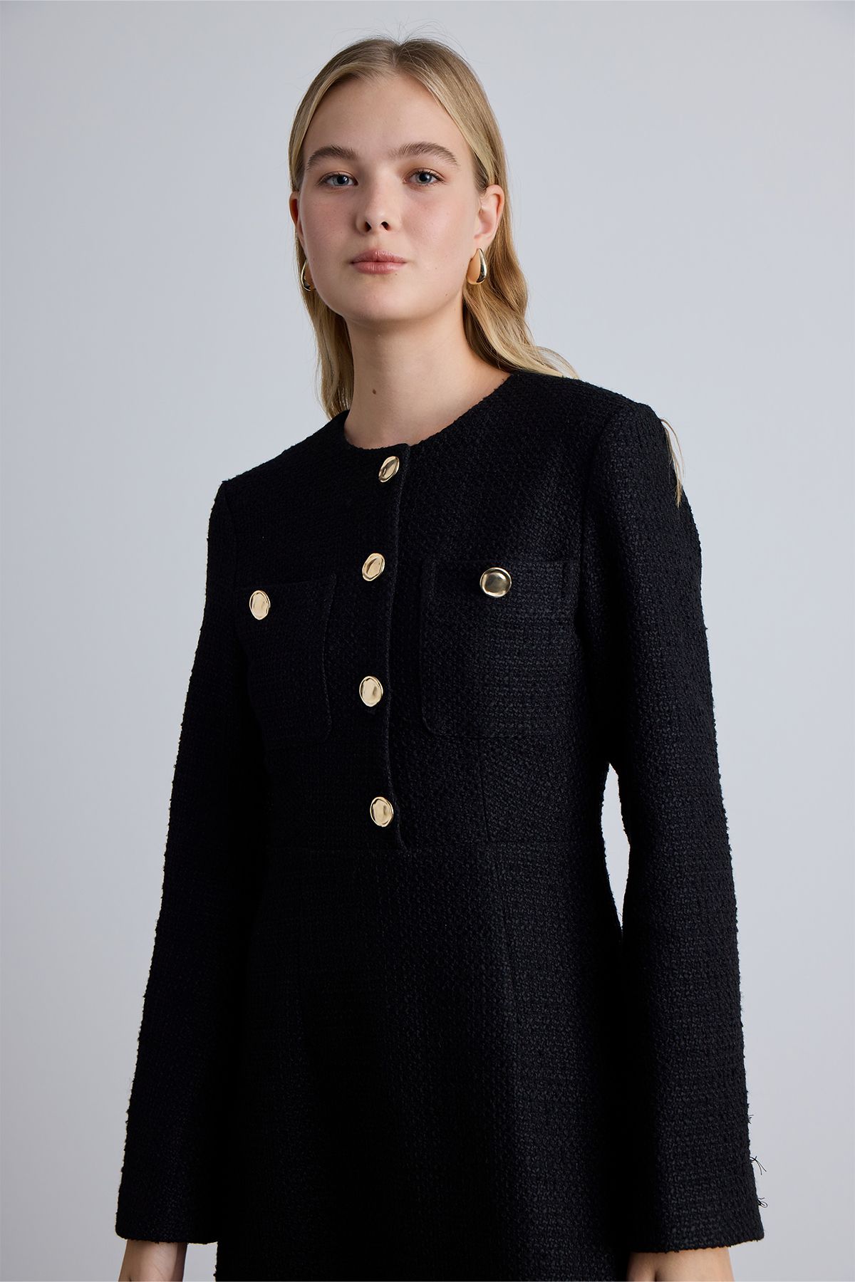 Manuka-Black Textured and Buttoned Dress 2