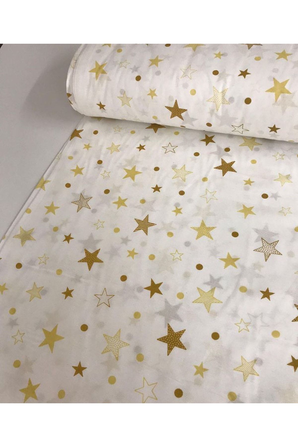 Bebek Özel-1 Top (30 Meters) Cotton Fabric New White Backdrop Yellow Star Pattern (Width 240 cm) 1