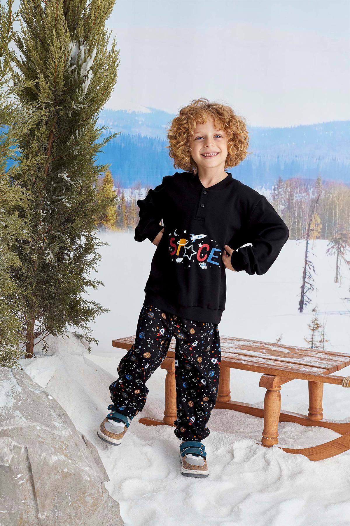 Aydoğan-Boy's Arda Interlock Black Pajama Set 1705 1