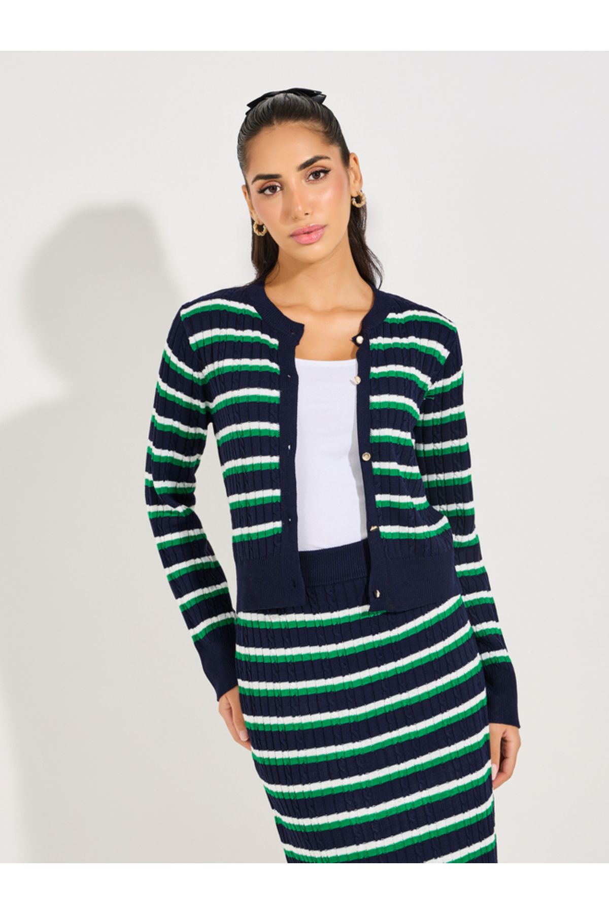 Styli-Striped Knit Top with Buttons 3