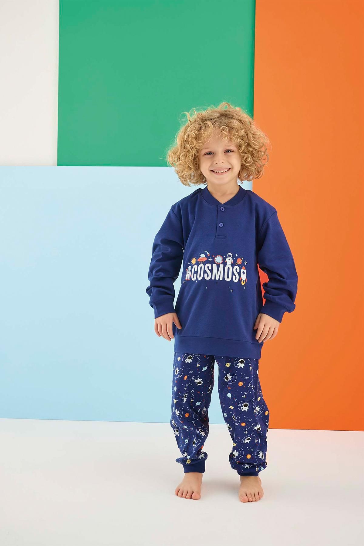 Aydoğan-Boy's Arda Interlock Sapphire Pajama Set 1689 1