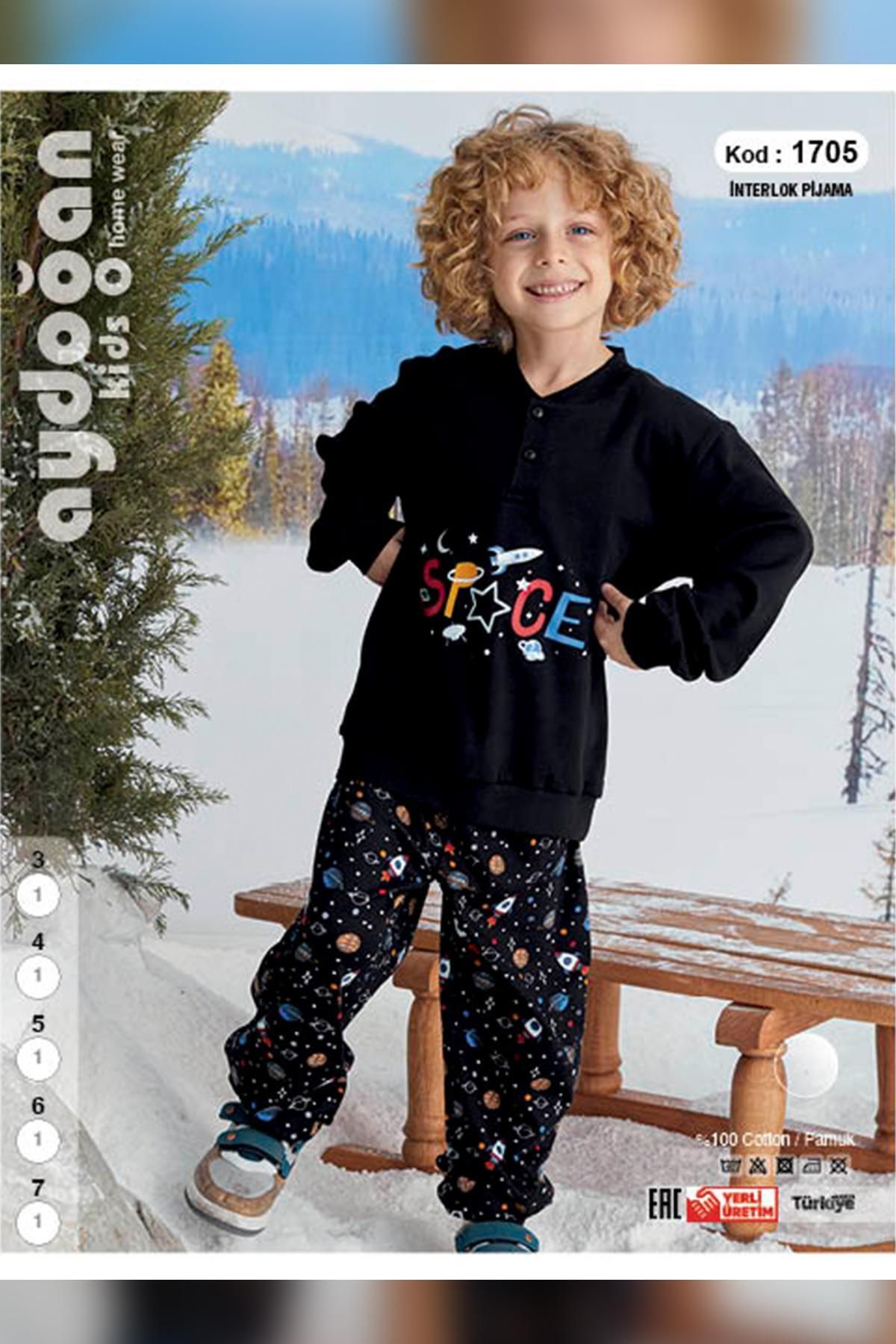 Aydoğan-Boy's Arda Interlock Black Pajama Set 1705 2