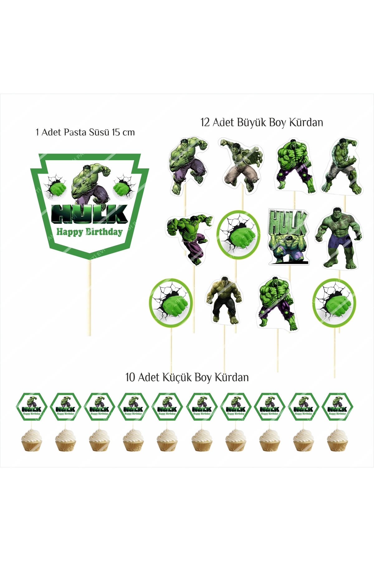 SİYAH PARTİ EVİ-Hulk Birthday Cake Decoration Table Model Set 2