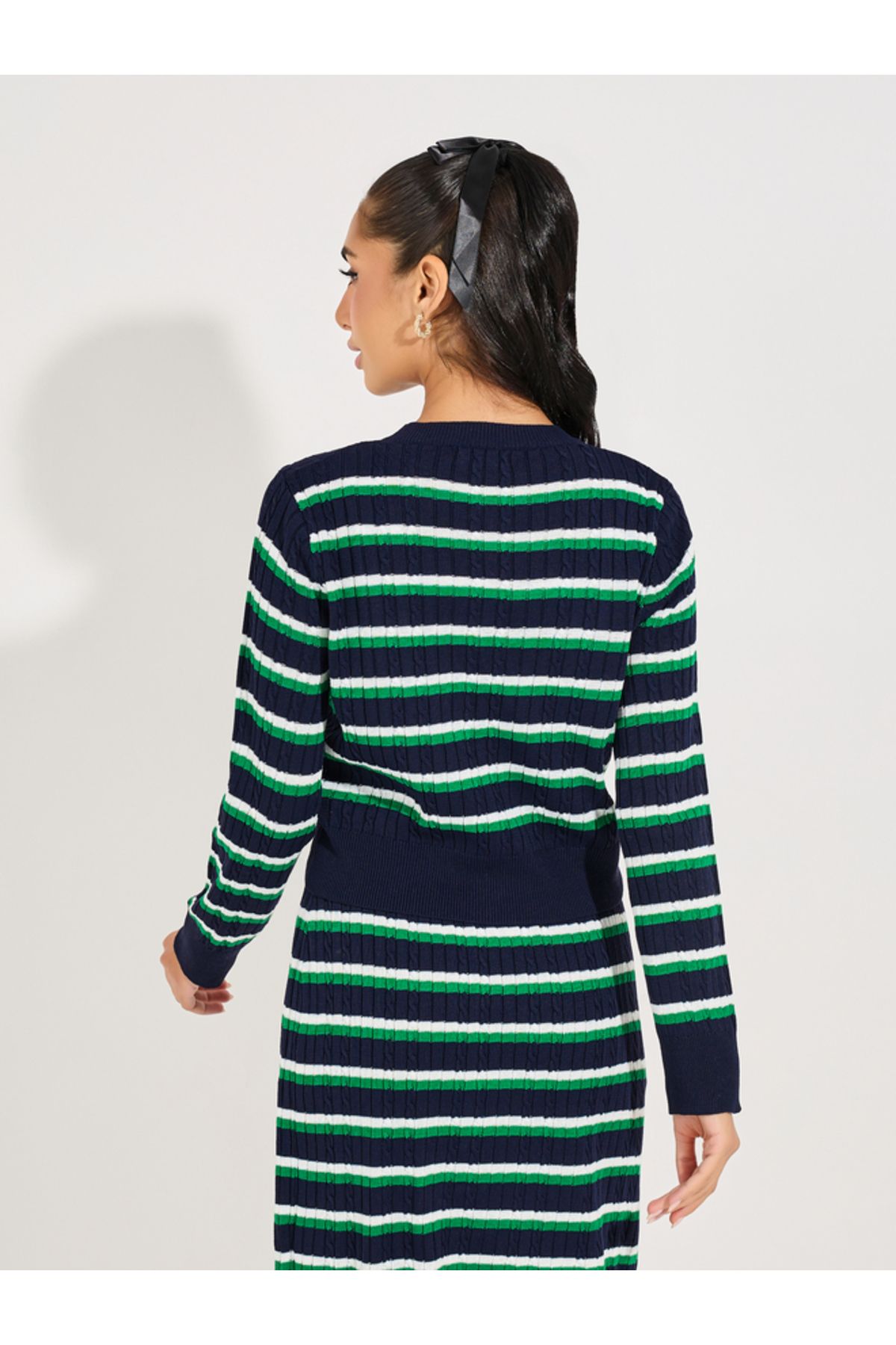 Styli-Striped Knit Top with Buttons 5