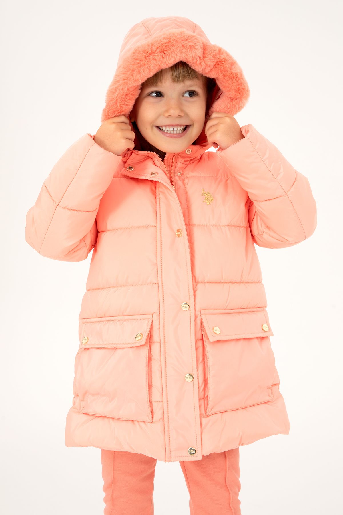 U.S. Polo Assn.-Girl's Salmon Coat 50293319 -Vr047 2