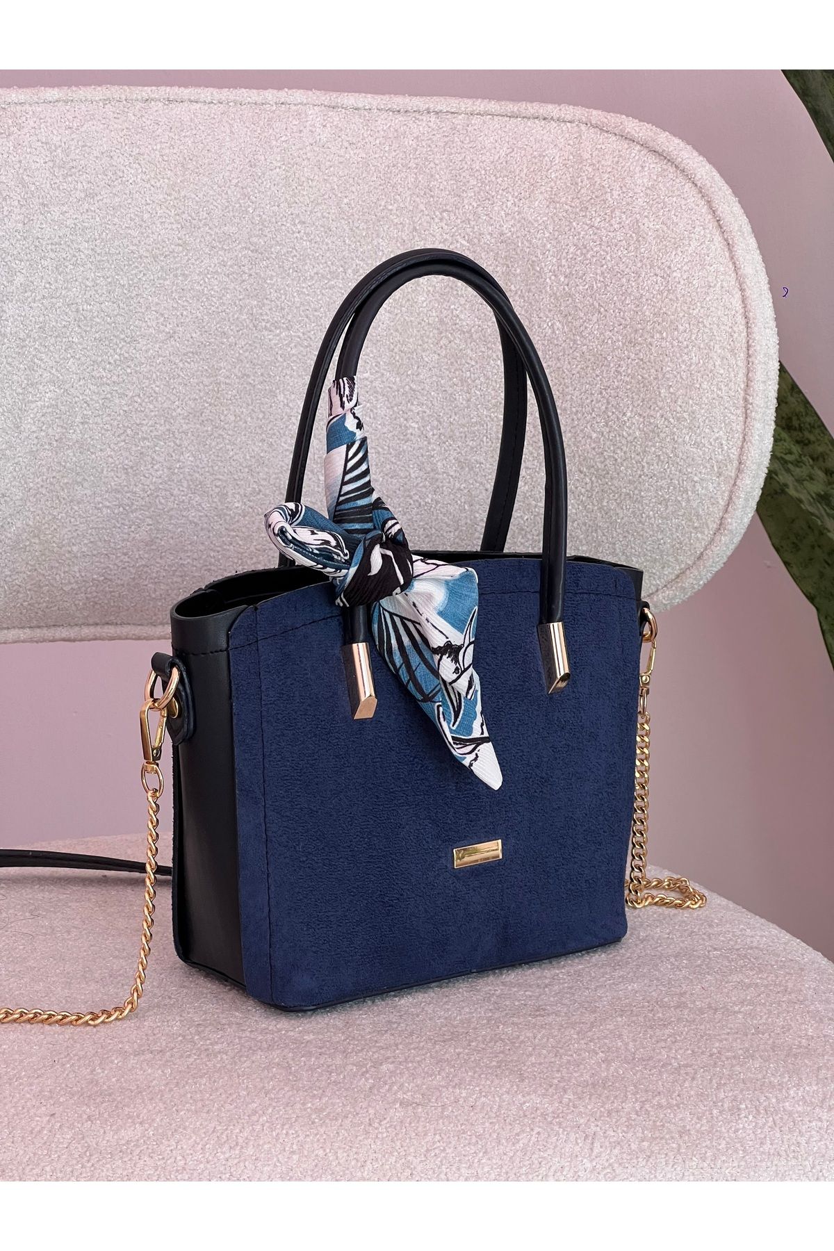 bleu marine sac à main et épaule en daim milas pour femmes