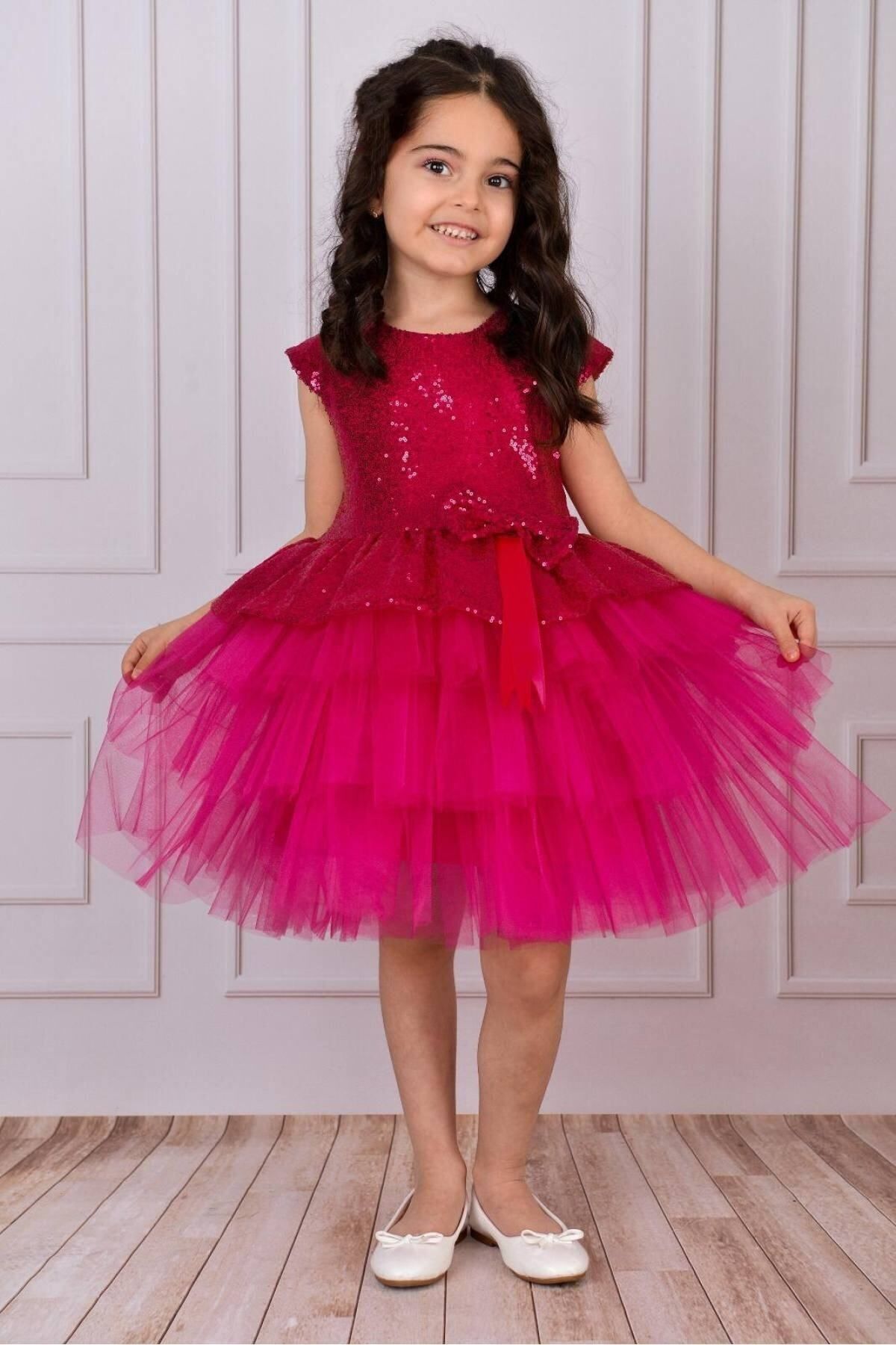 Mixie-Fuchsia Girl's Tulle Evening Dress Party and Birthday Dress 2