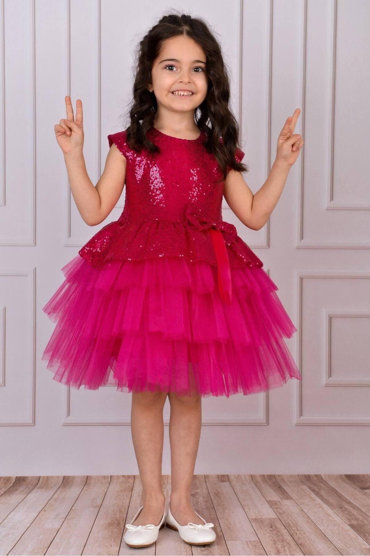 Mixie-Fuchsia Girl's Tulle Evening Dress Party and Birthday Dress 5