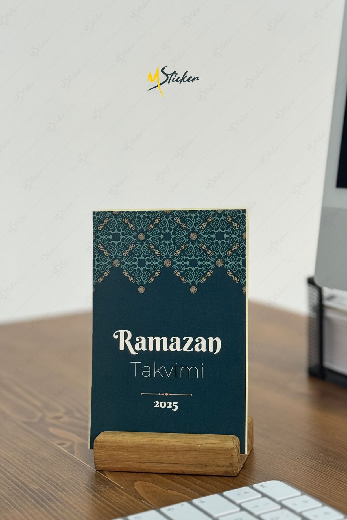 MSticker 2025 Ramazan Takvimi - Ramazan Ayı Dualı - Günün Önemi Içerikli Ahşap Tutuculu Takvim, Masa Takvimi