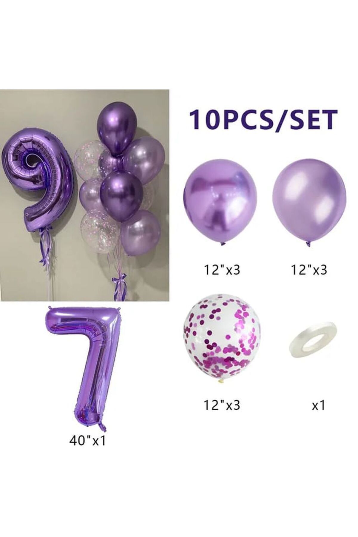 DÜVENCİ TİCARET-Age Balloon Set with Purple Number 1