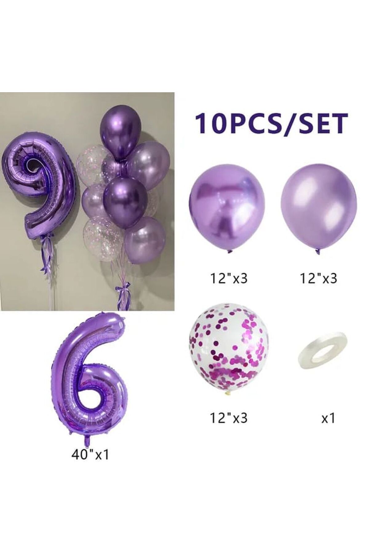 DÜVENCİ TİCARET-Age Balloon Set with Purple Number 1