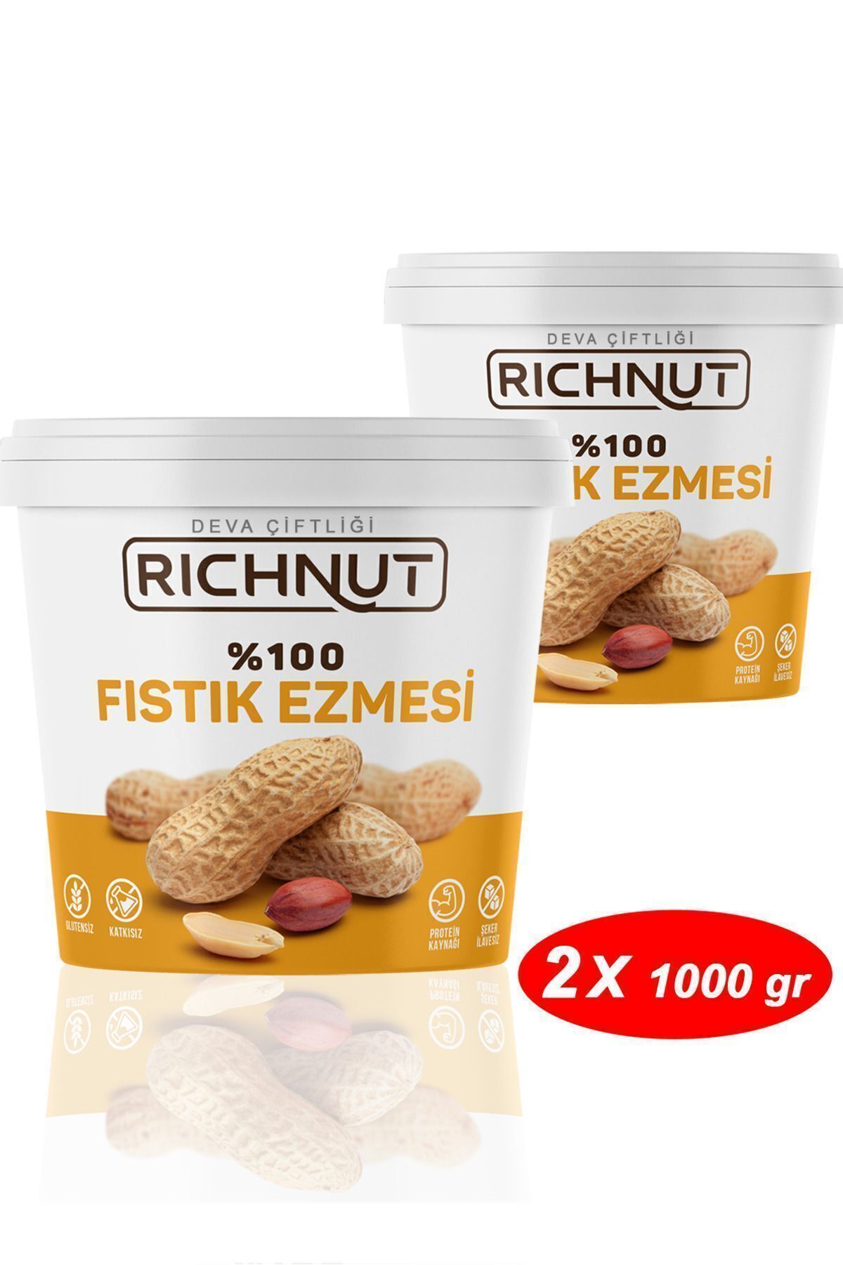 Deva Çiftliği 2 Kg Şekersiz Katkısız %100 Fıstık Ezmesi (2 X 1000 GR)