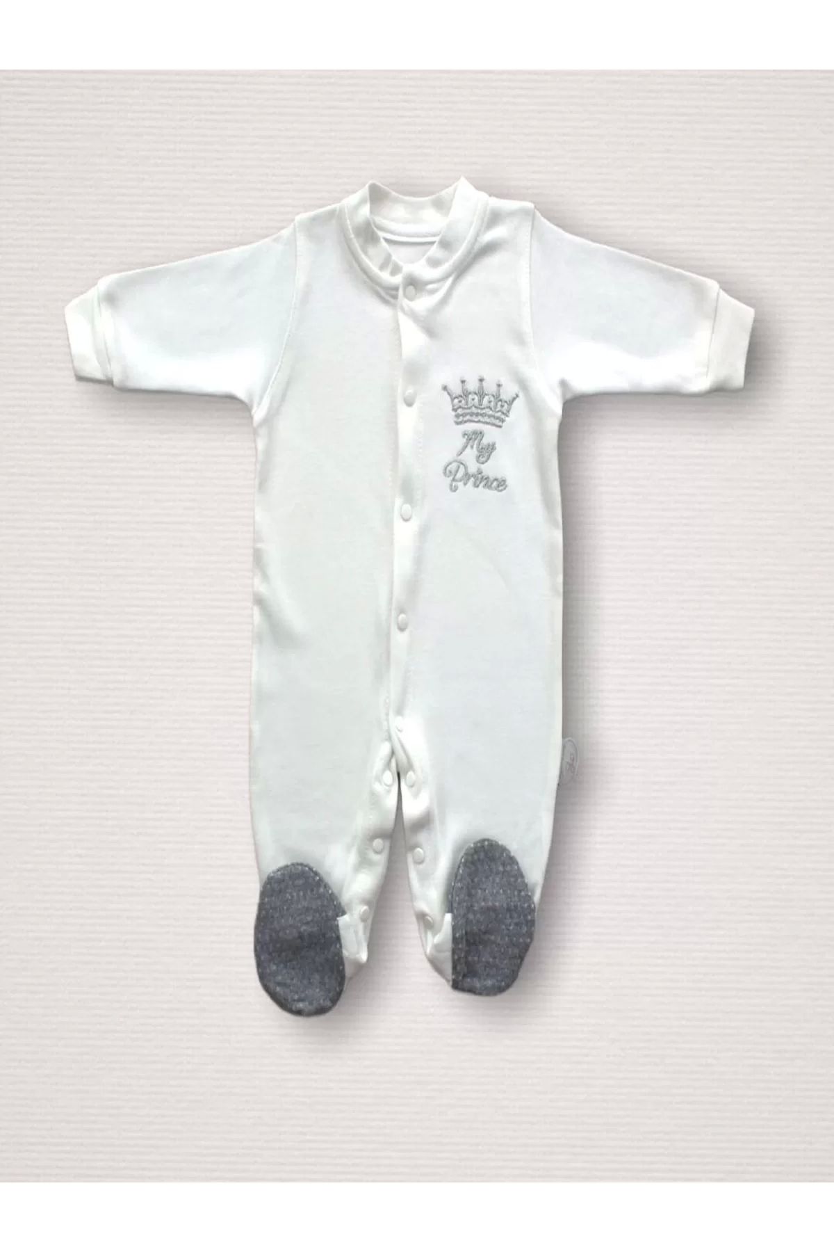 Eng-Antibacterial Super Prince Embroidered 10-Piece Bodysuit Set - 100% Cotton, Gray Hospital Exit 5