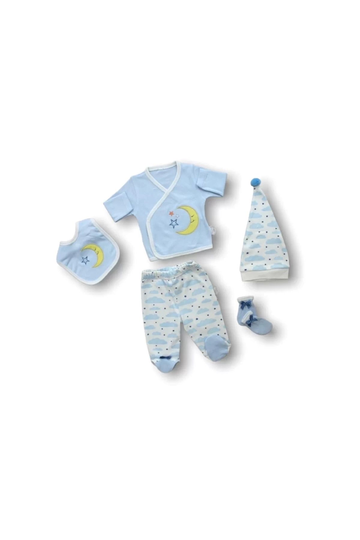 Eng-Dedem Embroidered 100% Cotton Antibacterial 5-Piece Bodysuit Set Hospital Exit Blue 1