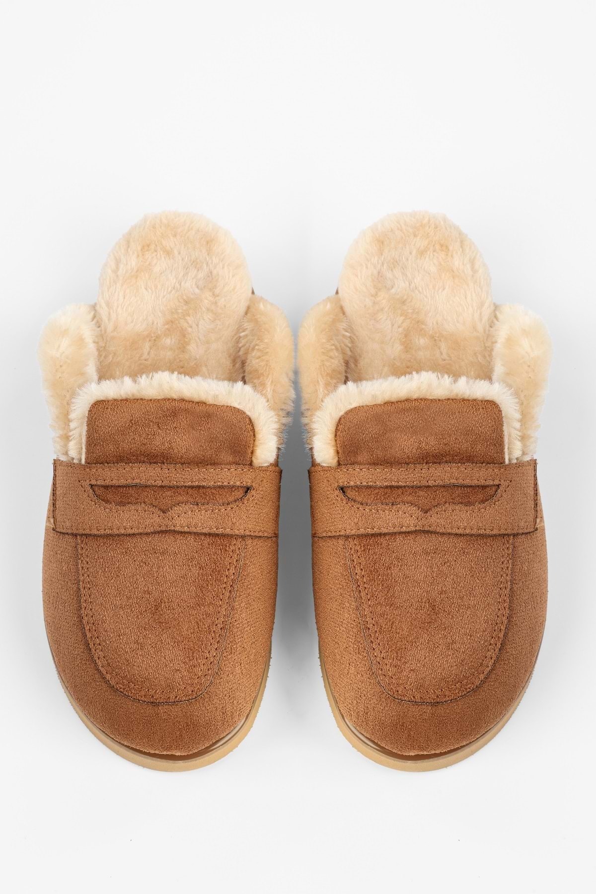 Shoeberry Kadın Plush Taba Süet İçi Tüylü Düz Terlik - Fiyatı