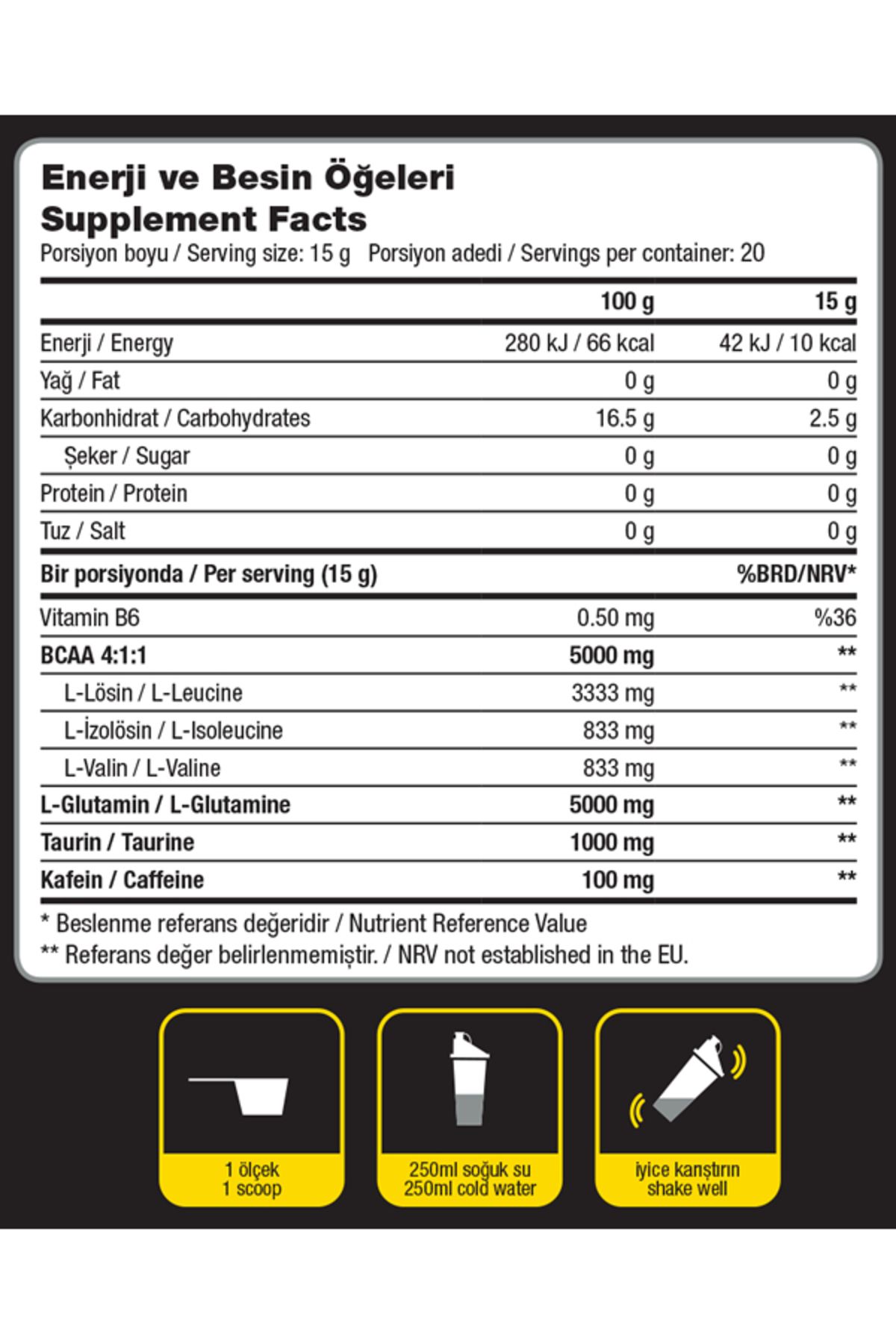 Dynamic Nutrition Yeşil Elma Aromalı Bcaa Glutamine 300 G - 20 Servis - Taurin Ve Kafein Ilaveli-3