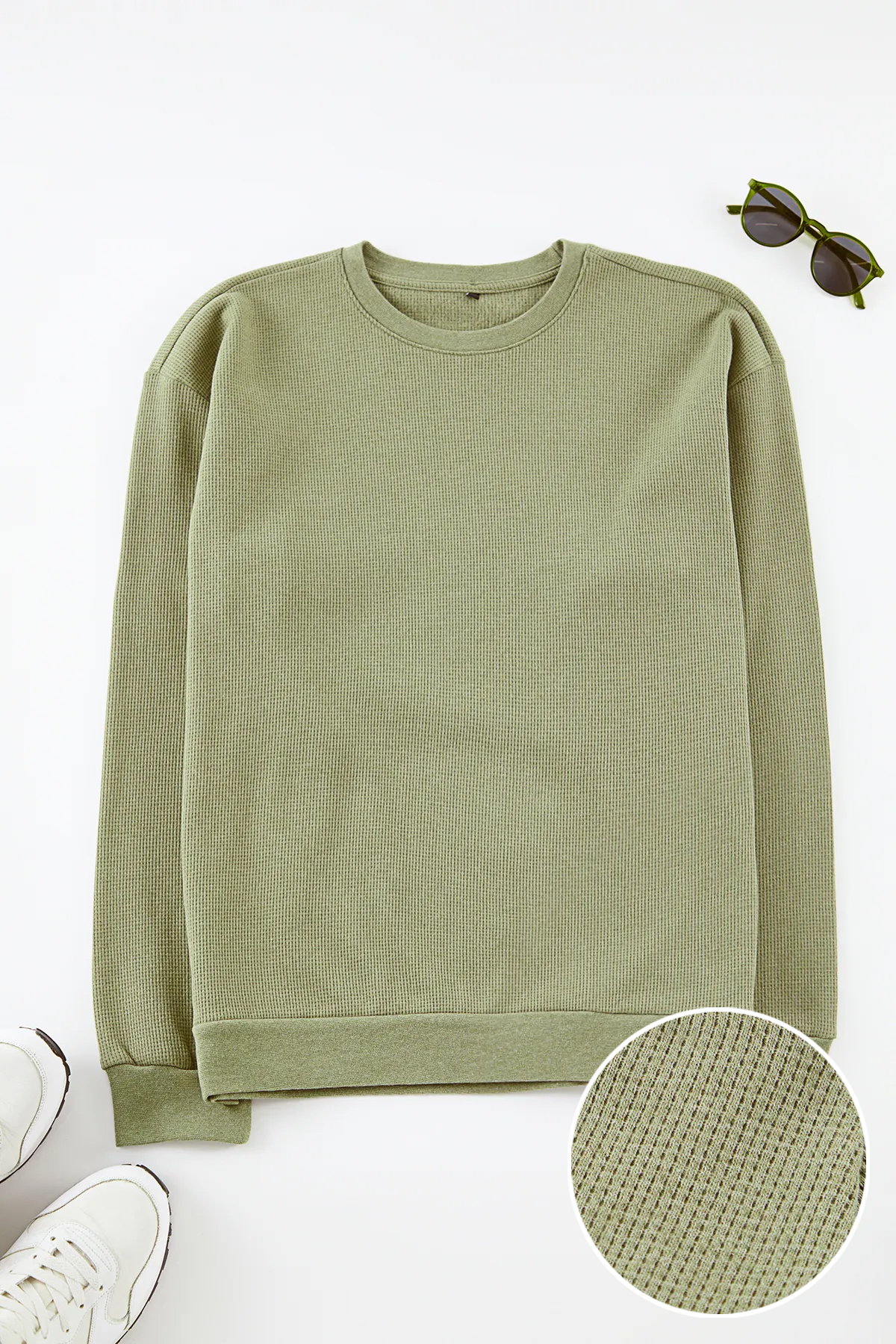 Trendyolmilla Man Haki Oversize/Geniş Kesim Bisiklet Yaka Şardonsuz Sweatshirt TMNAW25SW00194