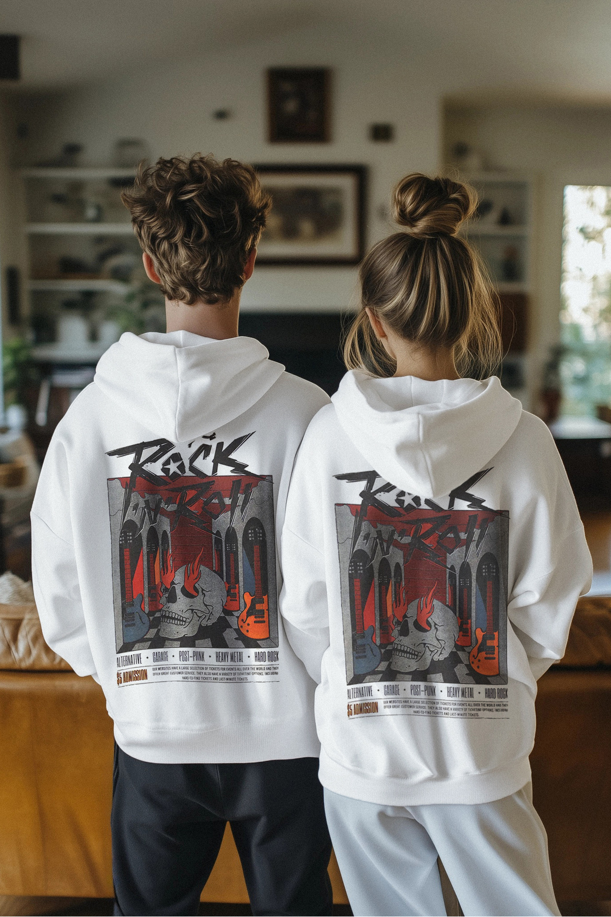 Trendyolmilla Man Ekru Oversize/Geniş Kesim İçi Polarlı Kapüşonlu Rock Baskılı Sweatshirt TMNAW24SW00195