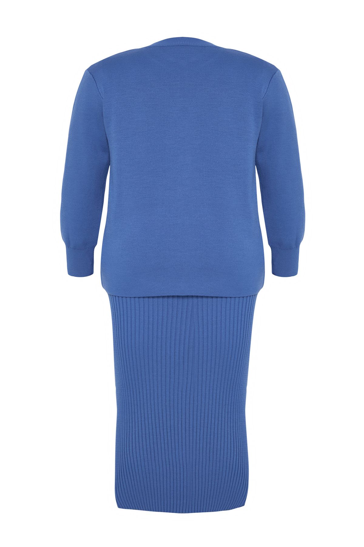Trendyol Curve-Indigo Midi Size 2-Piece Knitwear Set - Ribbed Cardigan and Dress Tbbaw25Ah00110 8