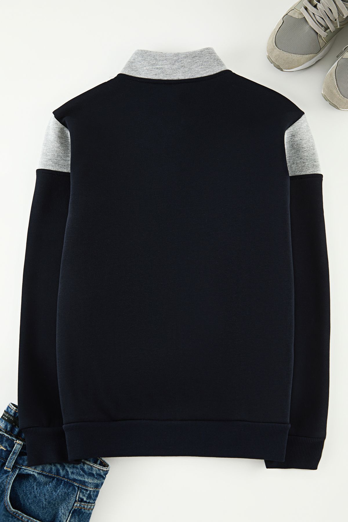 Trendyol Collection-Navy Blue-Grey Melange Zippered Stand Collar Long Sleeve Sweatshirt - Tmnaw22Sw0720 4