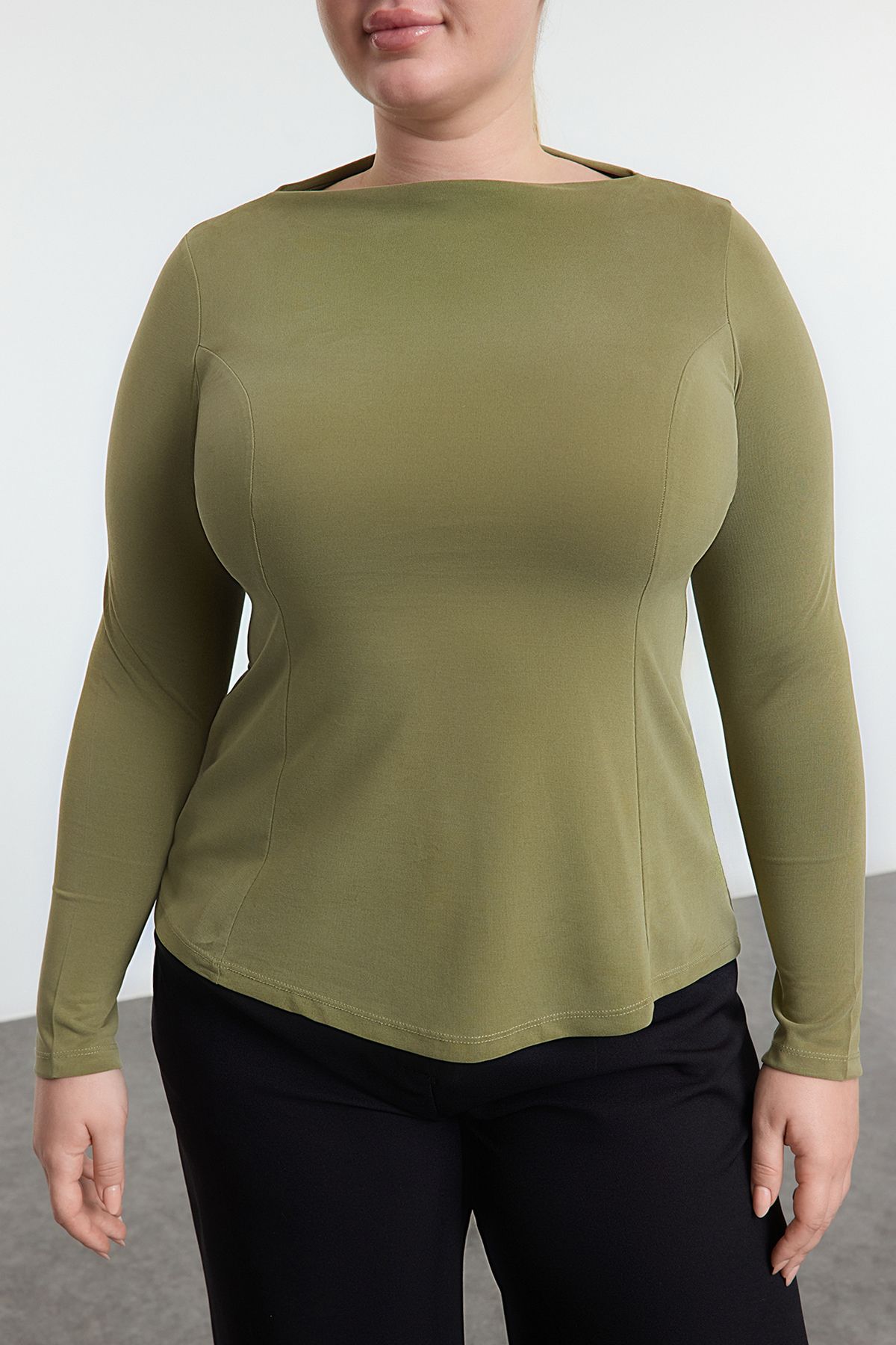 Trendyol Curve-Green Ribbed Stand Collar Blouse - Regular Fit Tbbaw25Af00043 3