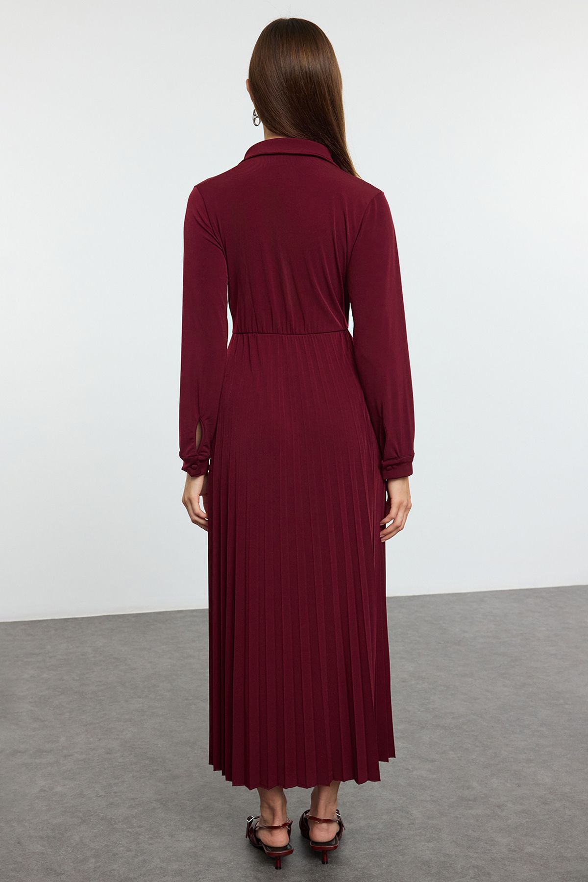 Trendyol Modest-Knitted Burgundy Dress - Tctaw25Eb00138 5