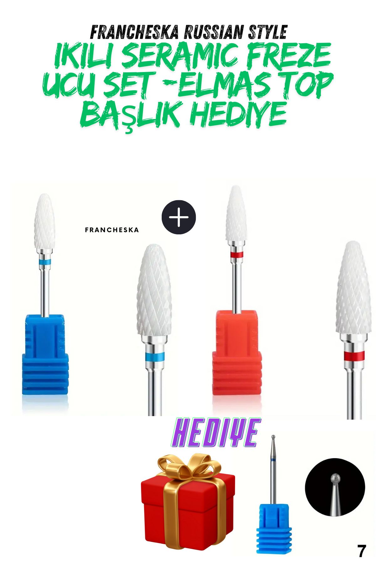 Francheska 2 li Seramıc Üniversal Freze Çıkarma Uç Set - Elmas Top Uç Hediye