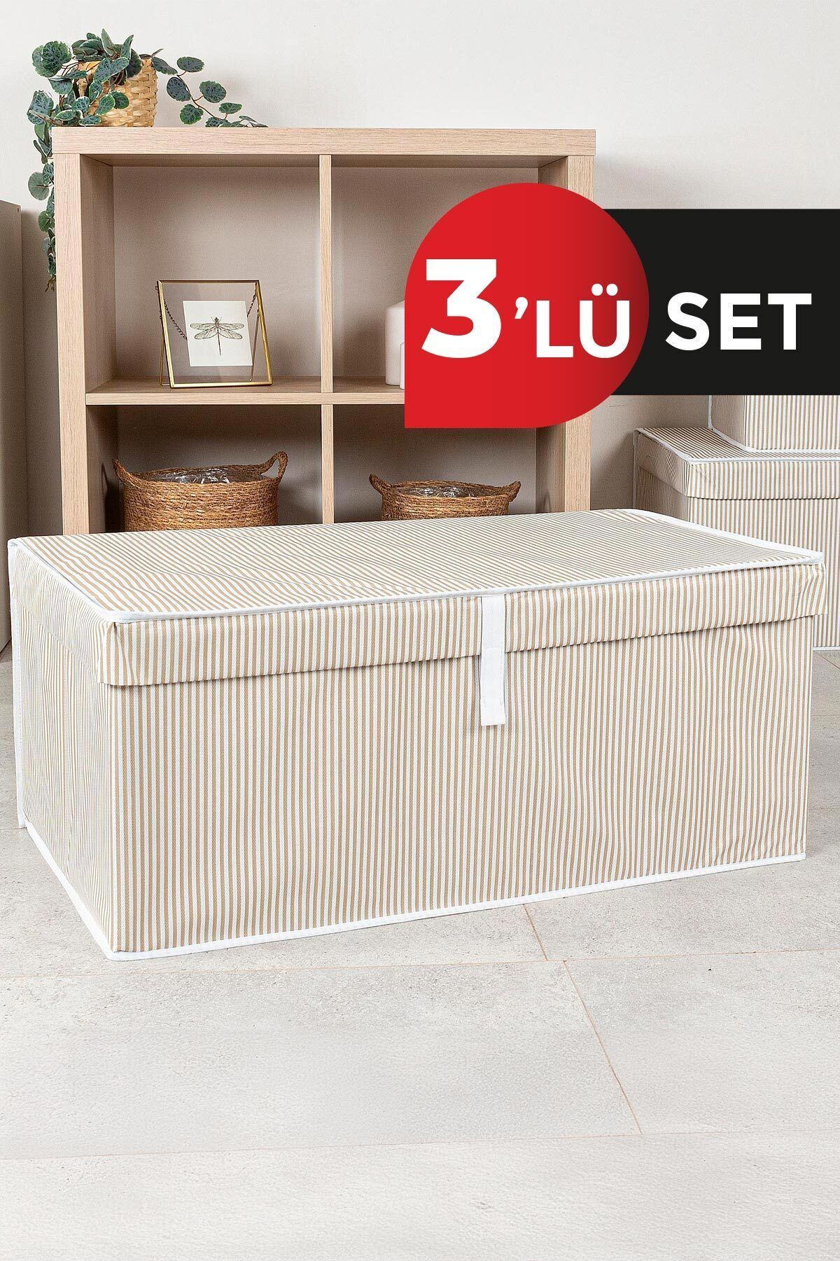 AboutThePerfect 3'lü Kapaklı Çok Amaçlı Hurç Seti, 70x40x30 cm, Şık ve Kullanışlı Depolama Çözümü
