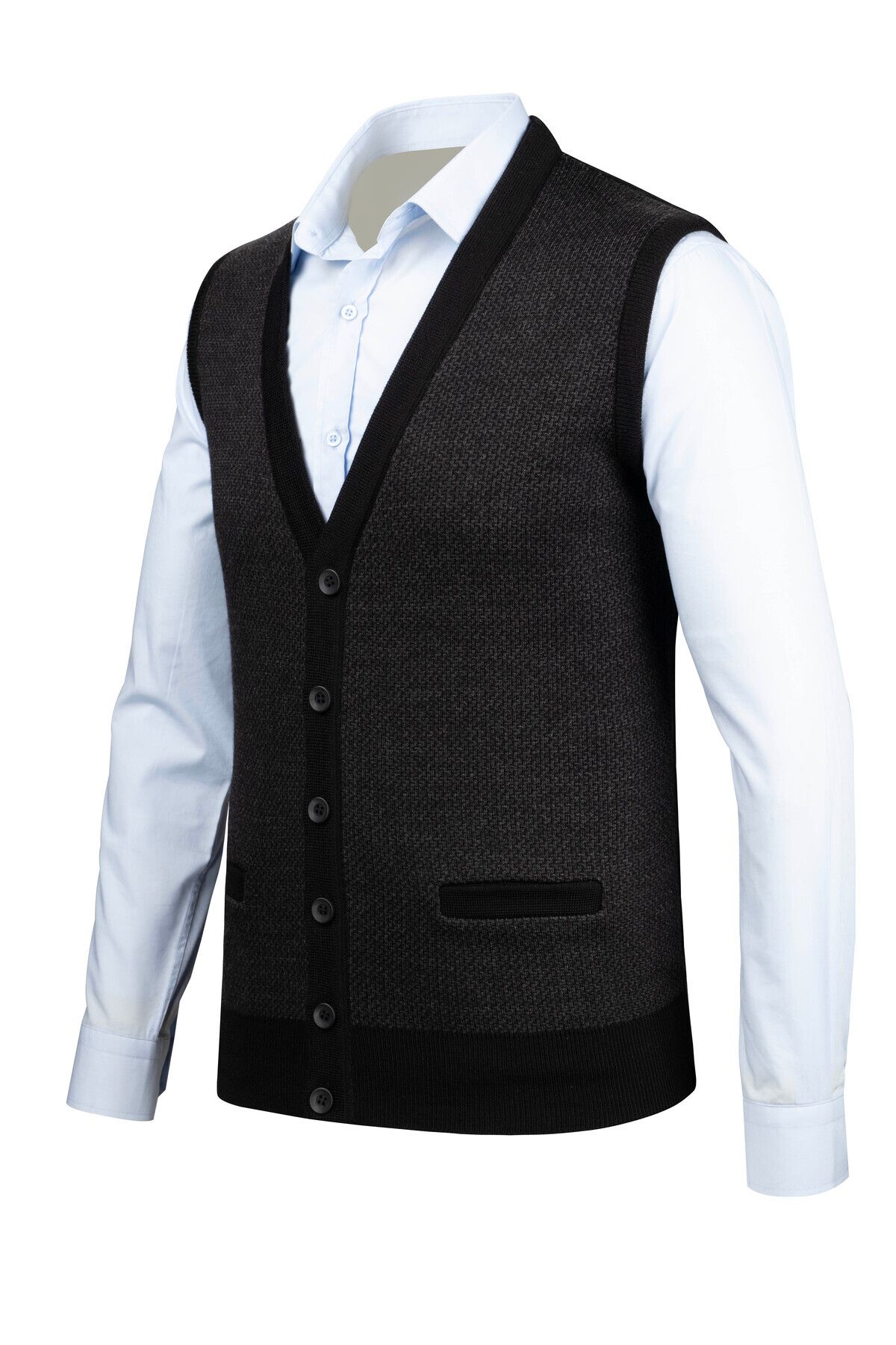 Çizgi Triko-Stripe Knitwear Men's Oversize V-Neck Vest Buttoned Patterned Steel Knit Classic Fit 5014lb 3