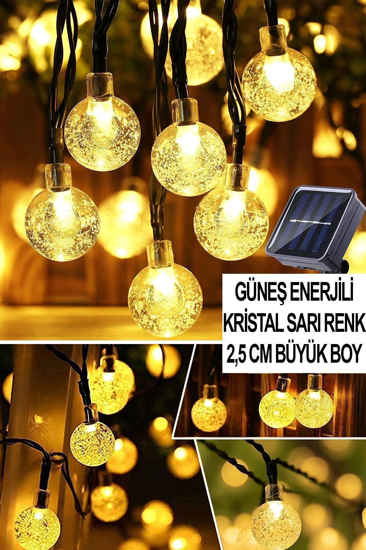 LightHome 50 Led 7 Metre Sarı Güneş Enerjili Led Işık Solar Bahçe Teras Balkon Ağaç Lambası Aydınlatması