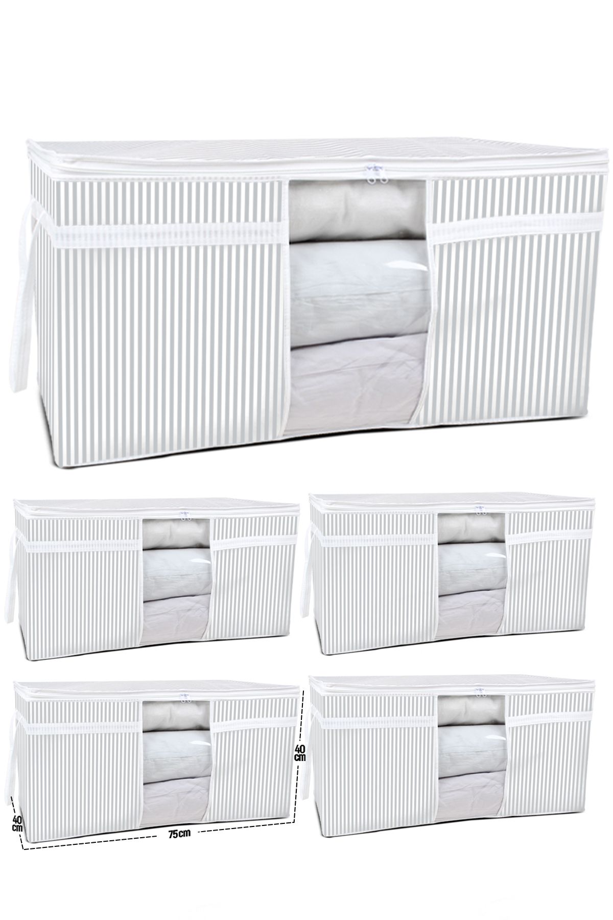 teknotrust Gri 5'li Pencereli Yastık Yorgan Hurcu Seti 75x40x40 cm