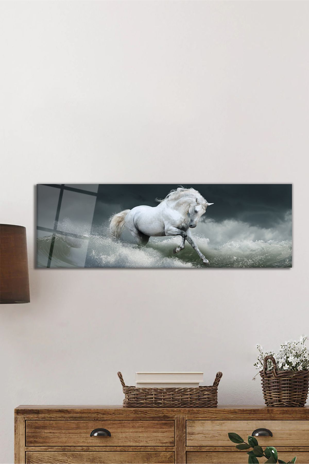ArtNoia Su İçinde Koşan At Panorama Cam Tablo