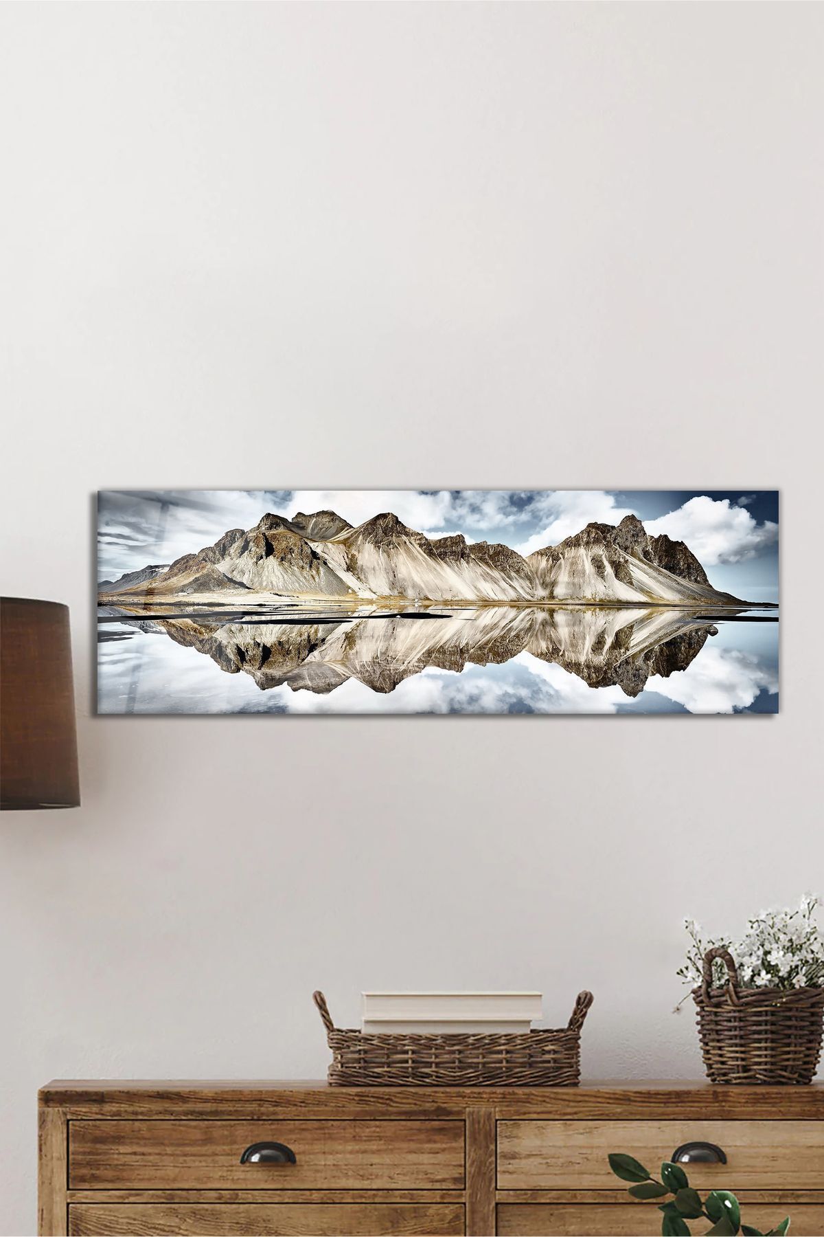 ArtNoia Dağların Yansıma Manzarası Panorama Cam Tablo