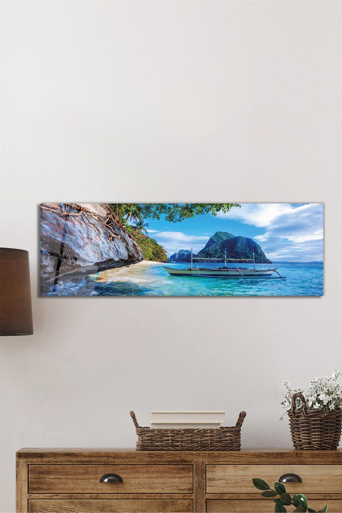 ArtNoia Dinlendirici Deniz ve Tekne Panorama Cam Tablo