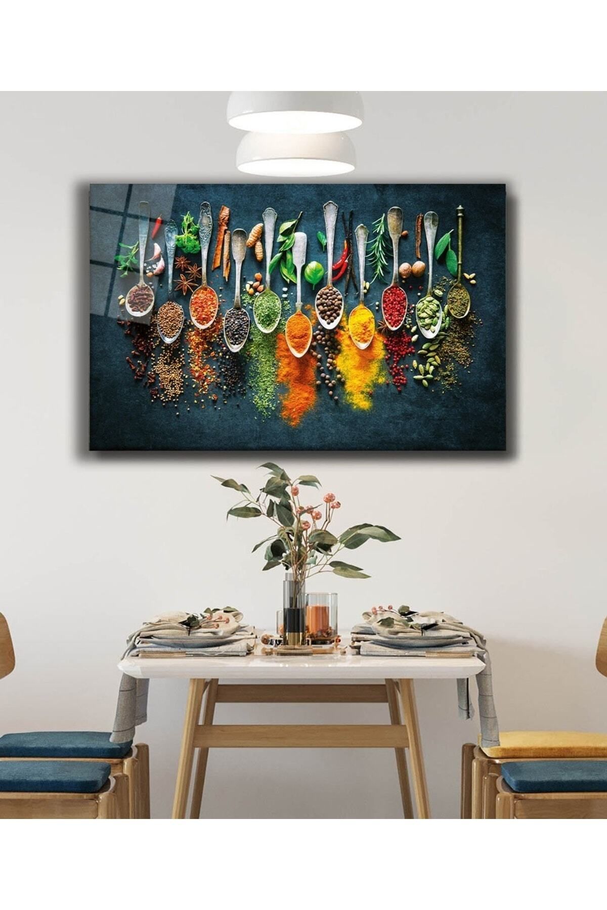 ArtNoia Renkli Baharatlar Ve Kaşıklar Cam Tablo