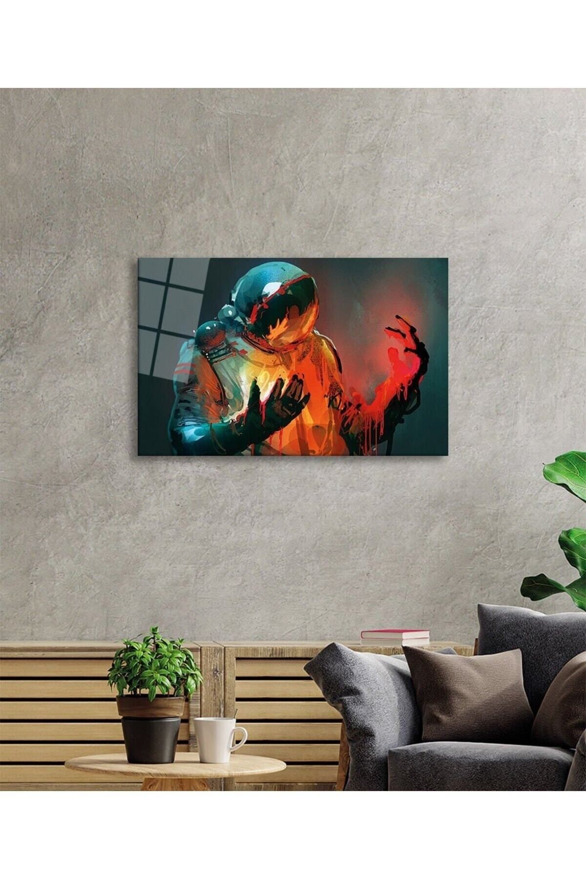 ArtNoia Renkli Soyut Sanatsal Astronot Uzay Cam Tablo