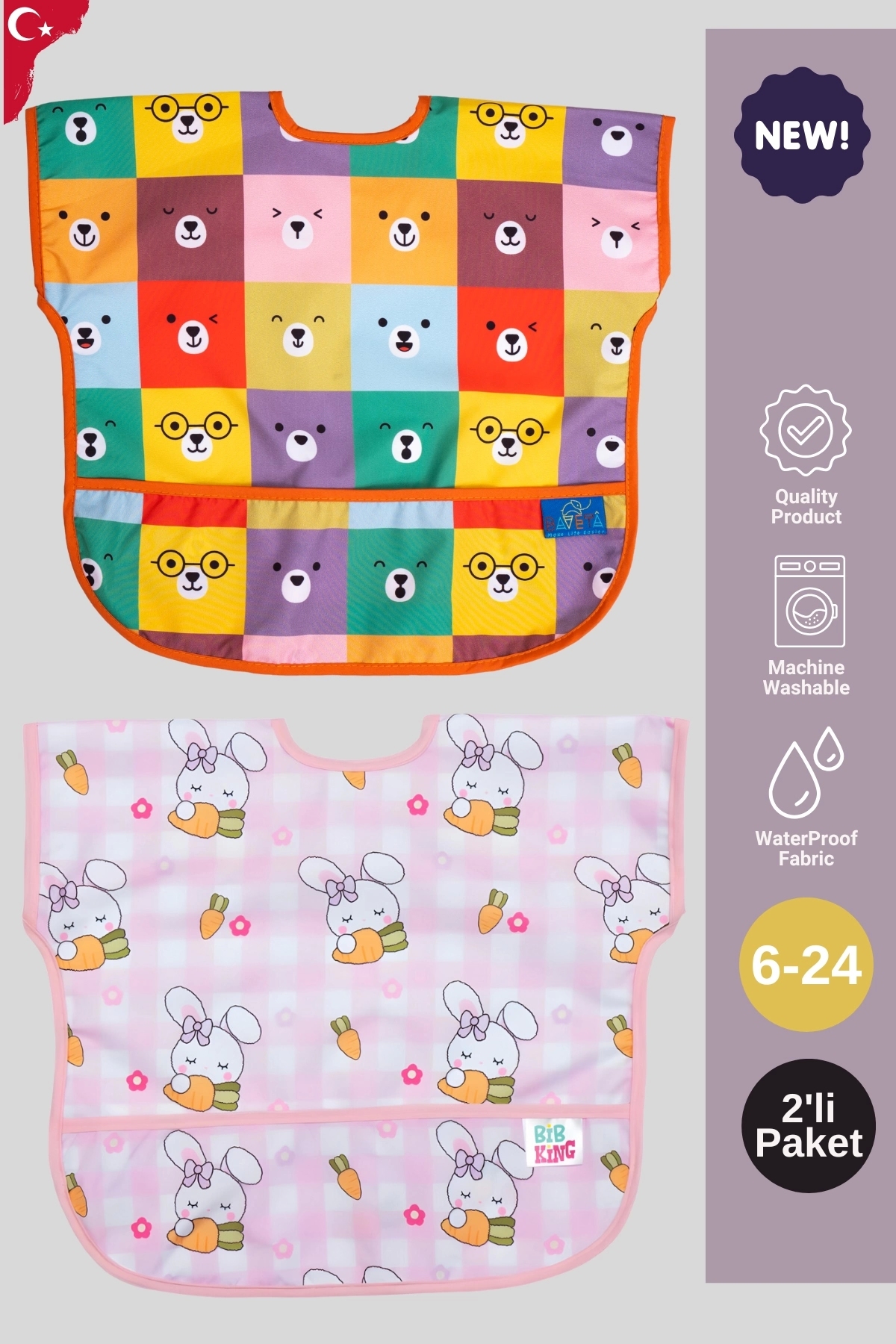 Sıvı Geçirmez Kolsuz 6-24 Ay 2'li Aktivite ve Mama Önlüğü ( COLOUR-RAİNBOW )